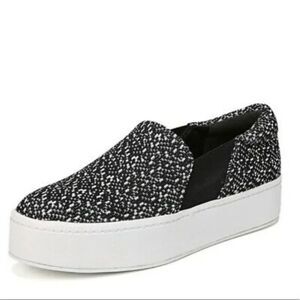 Vince Warren Slip-On Platform Sneakers Black and White Knit, Size 6 (S3)